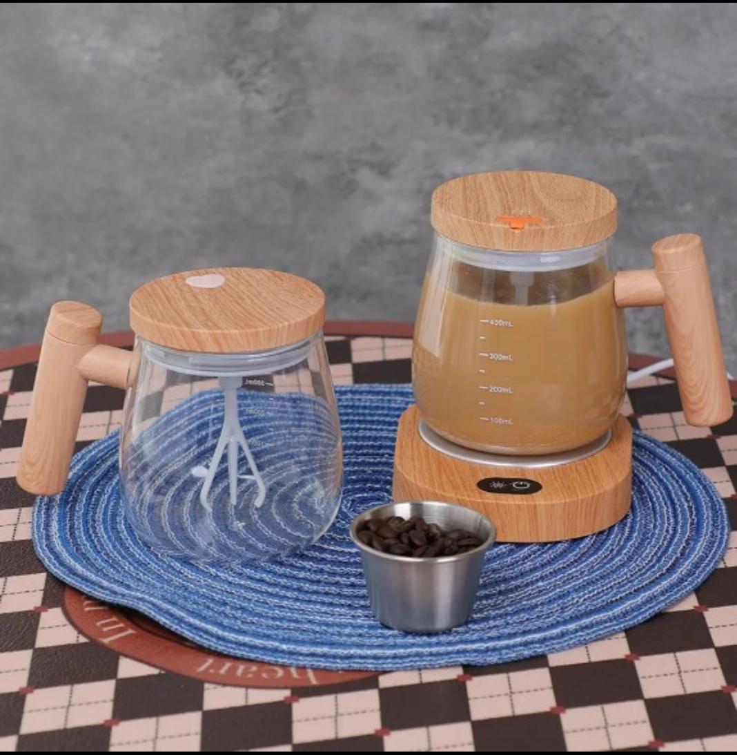 Wooden Handle Glass Coffee Set